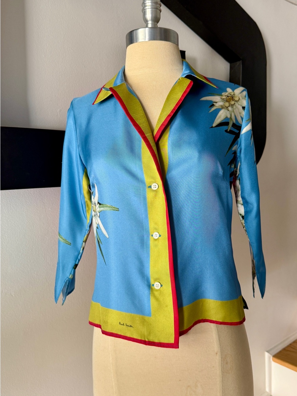 Vintage Paul Smith Silk Stag Deer Edelweiss Blouse runway rare✨ sz 2/4